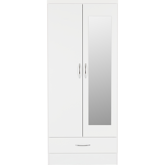 Lisdorat 100-101-091 NEVADA MIRRORED 2 DOOR 1 DRAWER WARDROBE - WHITE GLOSS