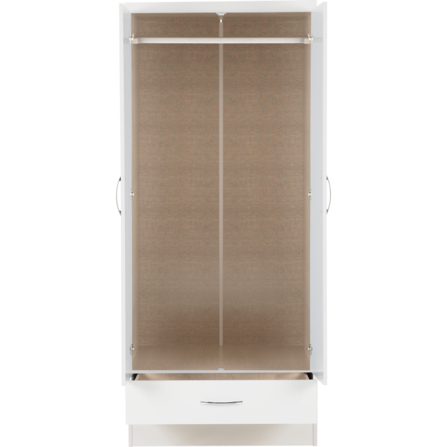Lisdorat 100-101-091 NEVADA MIRRORED 2 DOOR 1 DRAWER WARDROBE - WHITE GLOSS