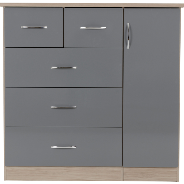 Lisdorat 100-101-103 NEVADA 5 DRAWER LOW WARDROBE - GREY GLOSS/LIGHT OAK EFFECT VENEER