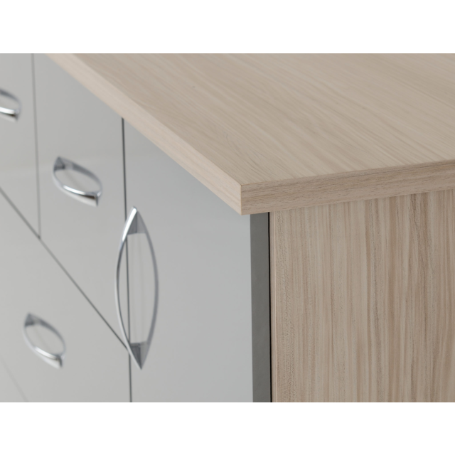Lisdorat 100-101-103 NEVADA 5 DRAWER LOW WARDROBE - GREY GLOSS/LIGHT OAK EFFECT VENEER