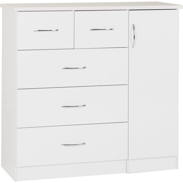 Lisdorat 100-101-105 NEVADA 5 DRAWER LOW WARDROBE - WHITE GLOSS
