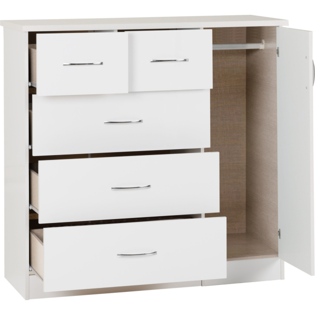 Lisdorat 100-101-105 NEVADA 5 DRAWER LOW WARDROBE - WHITE GLOSS