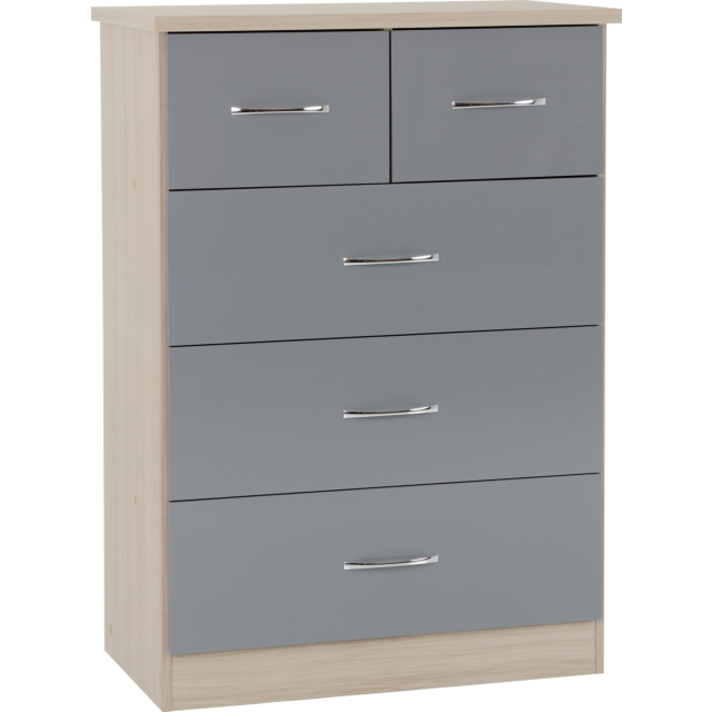 Lisdorat 100-102-089 NEVADA 3+2 DRAWER CHEST - GREY GLOSS/LIGHT OAK EFFECT VENEER