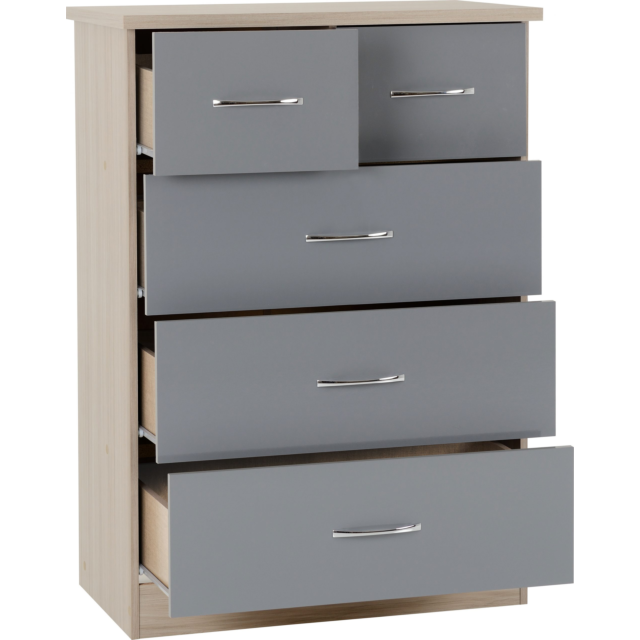 Lisdorat 100-102-089 NEVADA 3+2 DRAWER CHEST - GREY GLOSS/LIGHT OAK EFFECT VENEER
