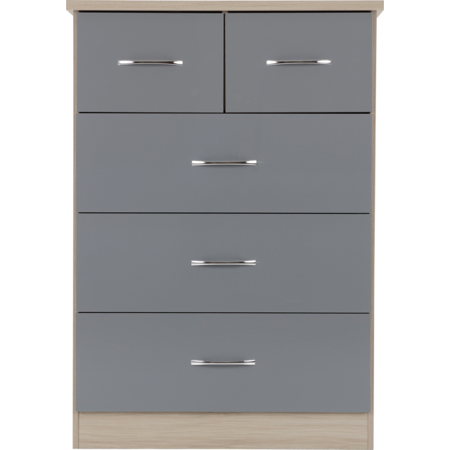 Lisdorat 100-102-089 NEVADA 3+2 DRAWER CHEST - GREY GLOSS/LIGHT OAK EFFECT VENEER