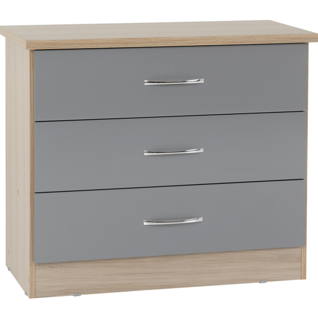 Lisdorat 100-102-091 NEVADA 3 DRAWER CHEST - GREY GLOSS/LIGHT OAK EFFECT VENEER