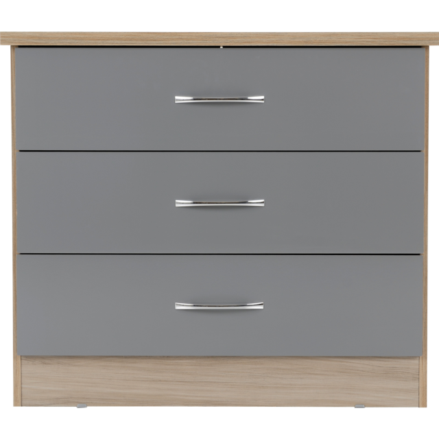Lisdorat 100-102-091 NEVADA 3 DRAWER CHEST - GREY GLOSS/LIGHT OAK EFFECT VENEER