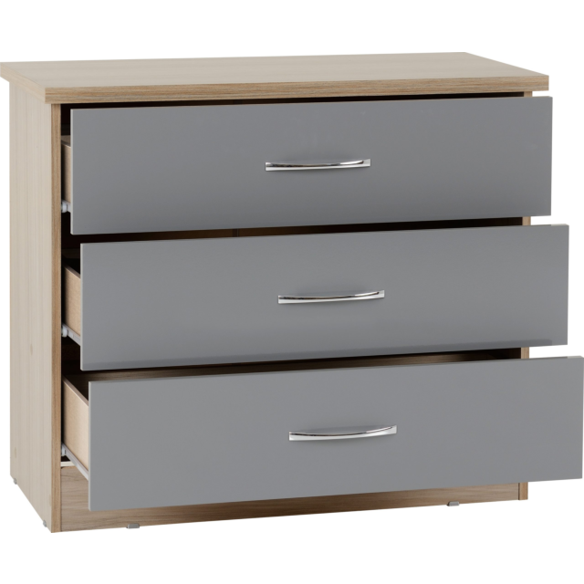 Lisdorat 100-102-091 NEVADA 3 DRAWER CHEST - GREY GLOSS/LIGHT OAK EFFECT VENEER