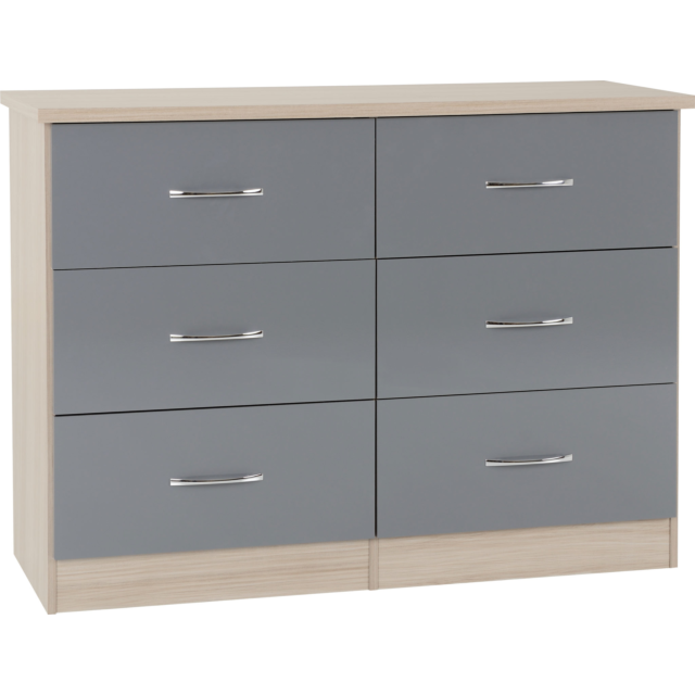Lisdorat 100-102-103 NEVADA 6 DRAWER CHEST - GREY GLOSS/LIGHT OAK EFFECT VENEER