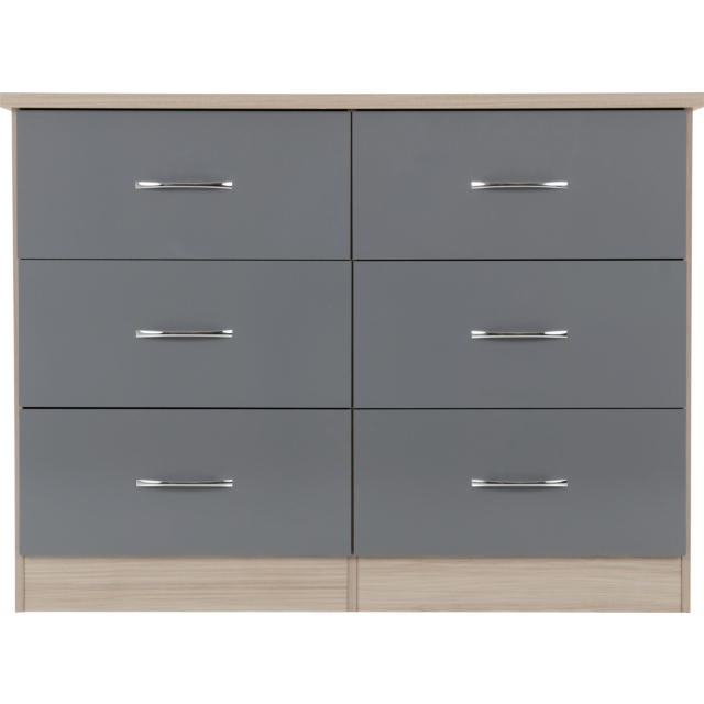Lisdorat 100-102-103 NEVADA 6 DRAWER CHEST - GREY GLOSS/LIGHT OAK EFFECT VENEER