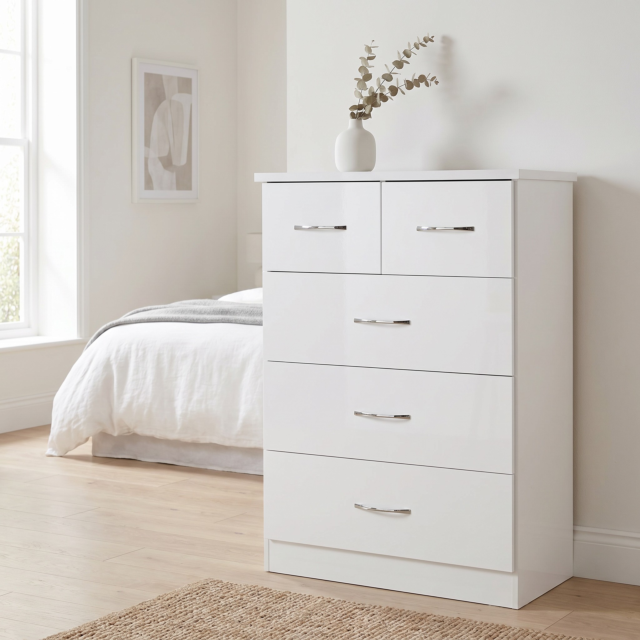 Lisdorat 100-102-106 NEVADA 3+2 DRAWER CHEST - WHITE GLOSS