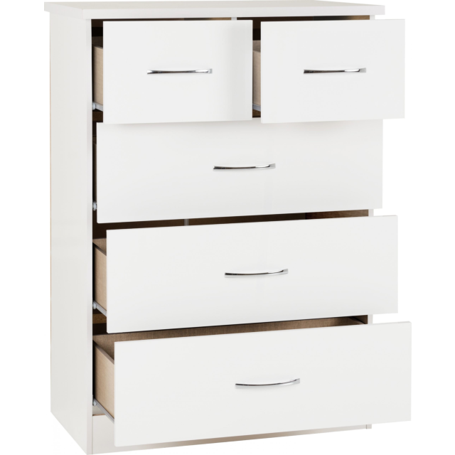 Lisdorat 100-102-106 NEVADA 3+2 DRAWER CHEST - WHITE GLOSS