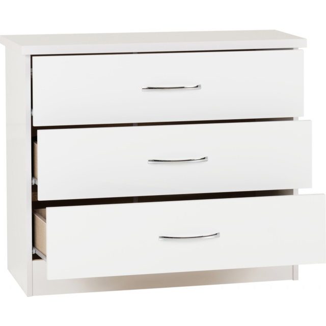Lisdorat 100-102-107 NEVADA 3 DRAWER CHEST - WHITE GLOSS