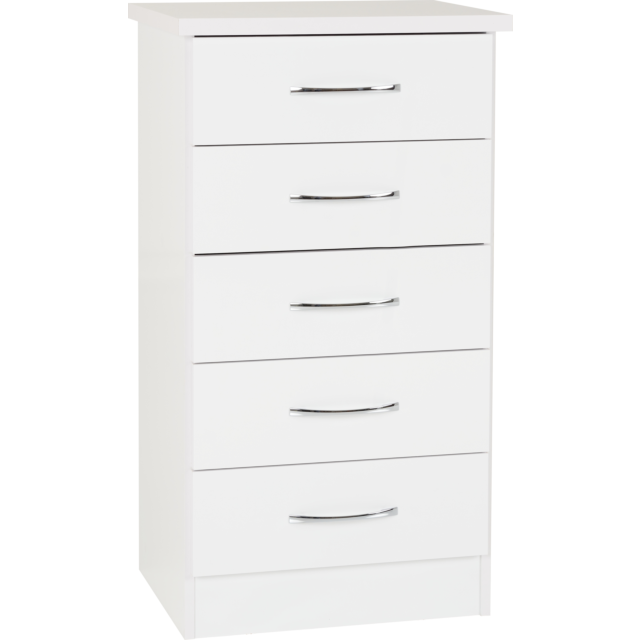 Lisdorat 100-102-108 NEVADA 5 DRAWER NARROW CHEST - WHITE GLOSS