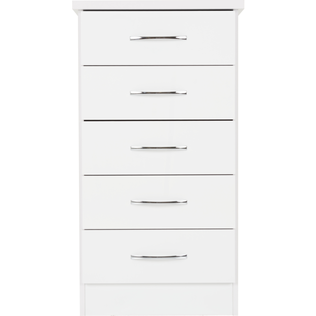 Lisdorat 100-102-108 NEVADA 5 DRAWER NARROW CHEST - WHITE GLOSS
