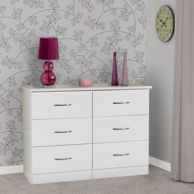 Lisdorat 100-102-109 NEVADA 6 DRAWER CHEST - WHITE GLOSS