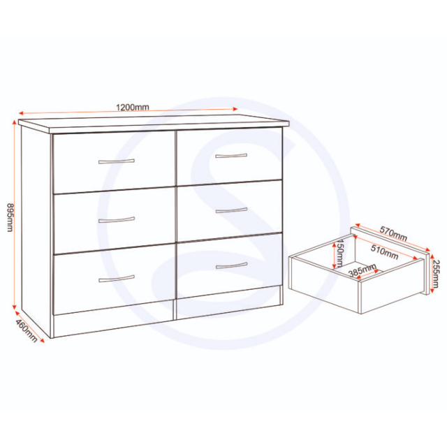 Lisdorat 100-102-109 NEVADA 6 DRAWER CHEST - WHITE GLOSS