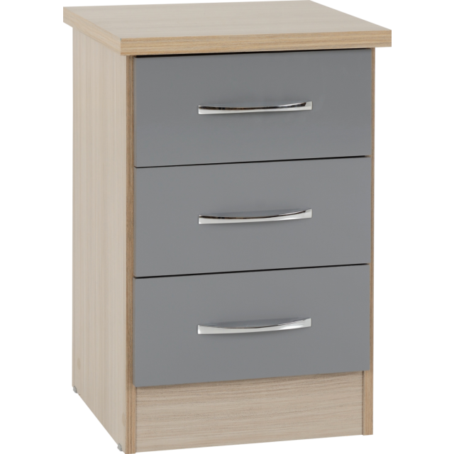 Lisdorat 100-103-051 NEVADA 3 DRAWER BEDSIDE - GREY GLOSS/LIGHT OAK EFFECT VENEER