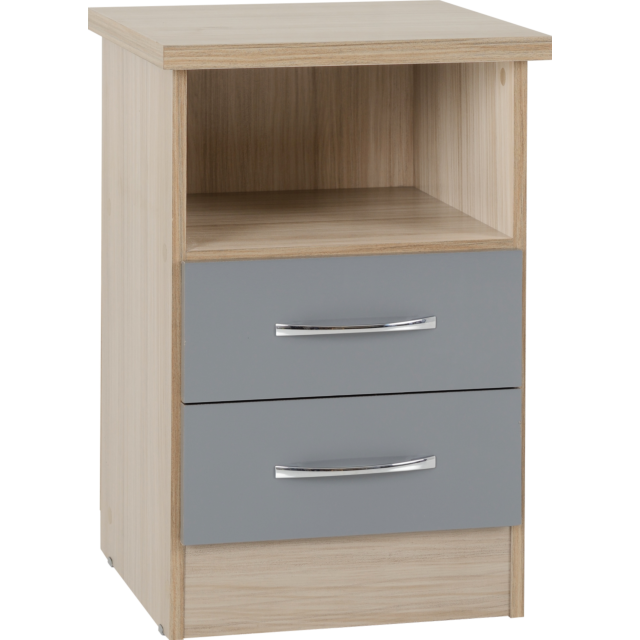 Lisdorat 100-103-053 NEVADA 2 DRAWER BEDSIDE - GREY GLOSS/LIGHT OAK EFFECT VENEER