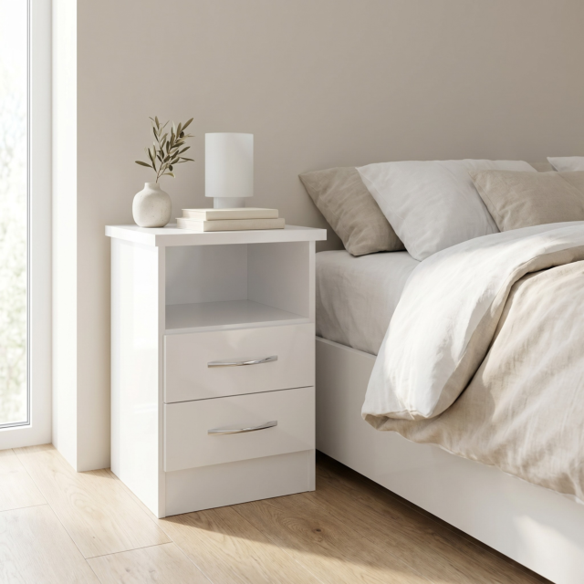 Lisdorat 100-103-058 NEVADA 2 DRAWER BEDSIDE - WHITE GLOSS