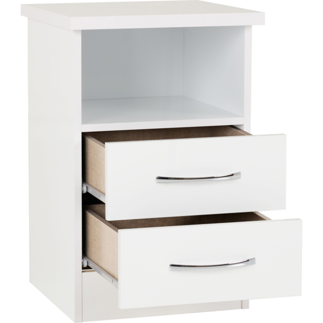 Lisdorat 100-103-058 NEVADA 2 DRAWER BEDSIDE - WHITE GLOSS