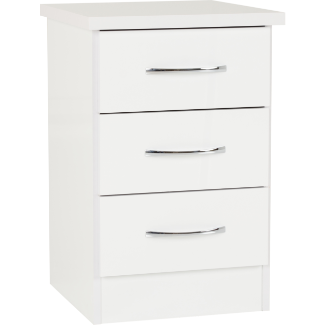 Lisdorat 100-103-059 NEVADA 3 DRAWER BEDSIDE - WHITE GLOSS