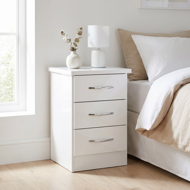 Lisdorat 100-103-059 NEVADA 3 DRAWER BEDSIDE - WHITE GLOSS