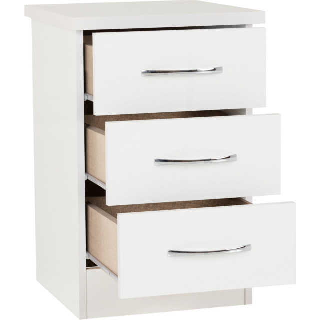Lisdorat 100-103-059 NEVADA 3 DRAWER BEDSIDE - WHITE GLOSS