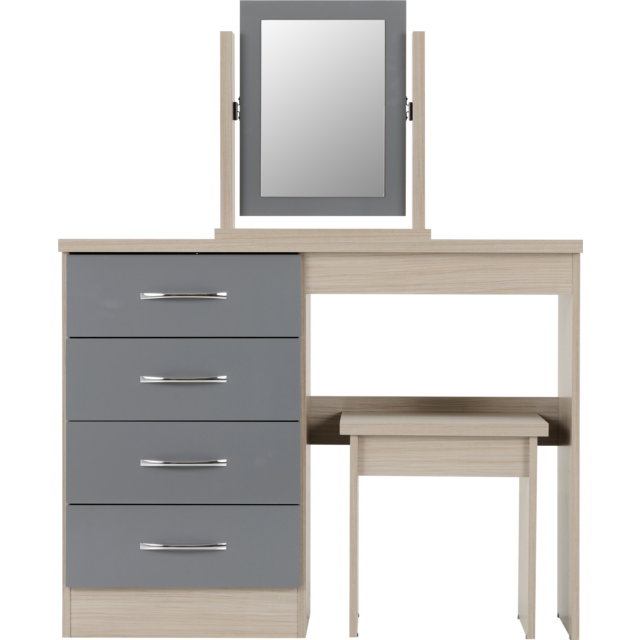 Lisdorat 100-105-016 NEVADA 4 DRAWER DRESSING TABLE SET - GREY GLOSS/LIGHT OAK EFFECT VENEER