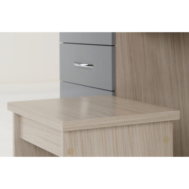 Lisdorat 100-105-016 NEVADA 4 DRAWER DRESSING TABLE SET - GREY GLOSS/LIGHT OAK EFFECT VENEER
