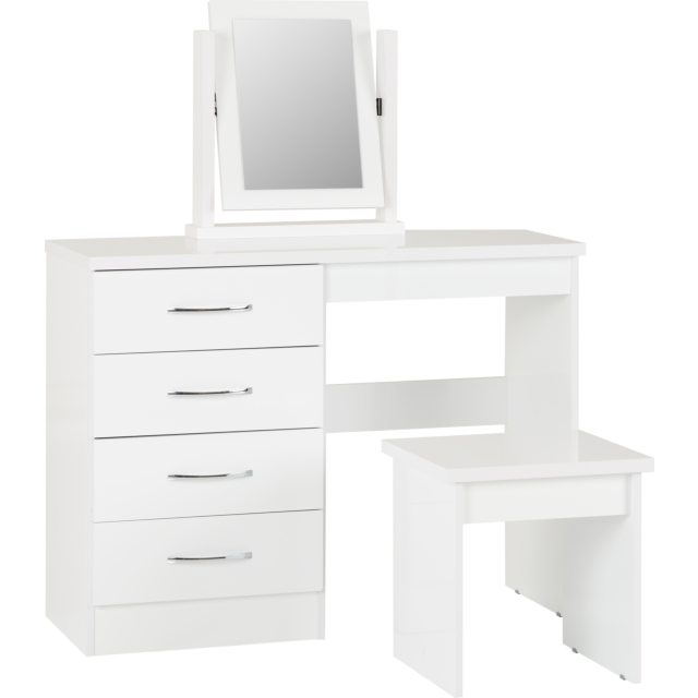 Lisdorat 100-105-017 NEVADA 4 DRAWER DRESSING TABLE SET - WHITE GLOSS