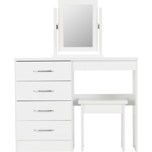 Lisdorat 100-105-017 NEVADA 4 DRAWER DRESSING TABLE SET - WHITE GLOSS