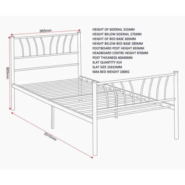 Lisdorat 200-201-077 HARLOW 3' BED - BLACK