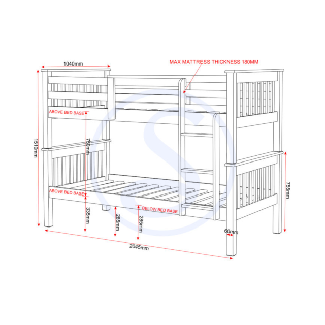 Lisdorat 200-205-009 NEPTUNE 3' BUNK BED - WHITE