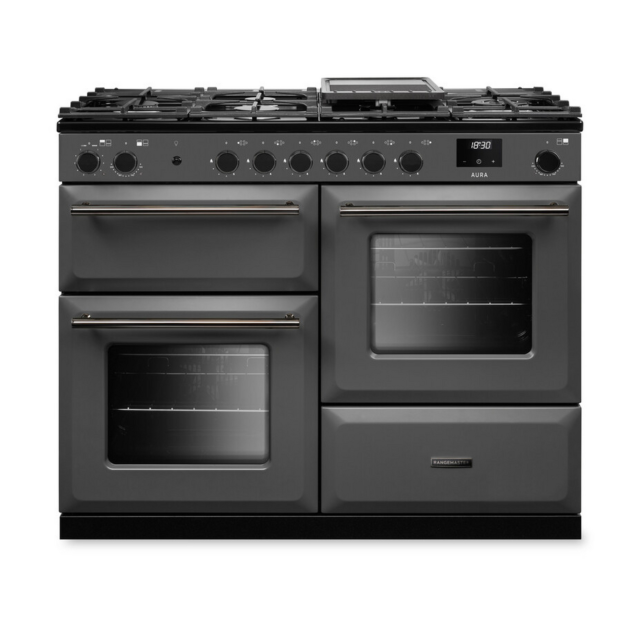 Rangemaster AURO110DF/19309 110CM Dual Fuel Range Cooker - Slate with Onyx Trim