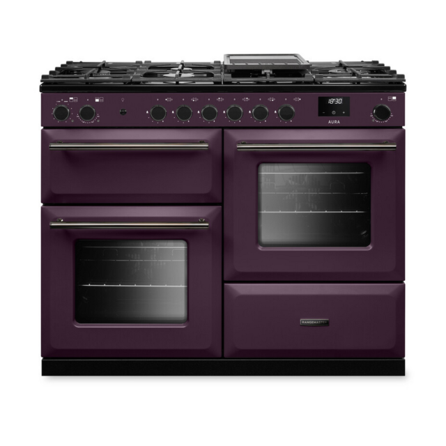Rangemaster AURO110DF/19314 110CM Dual Fuel Range Cooker - Plum with Onyx Trim