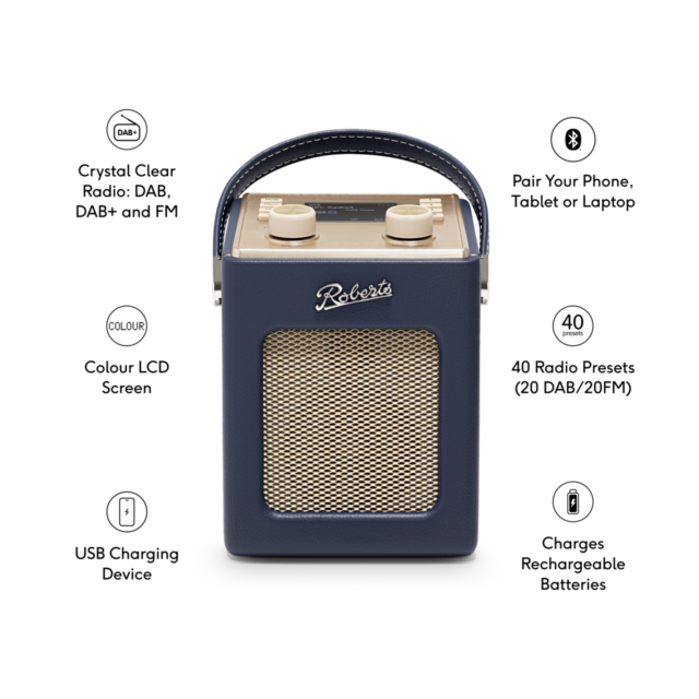 Roberts 500005822 Revival Mini 2 Compact Portable Radio - Midnight Blue 