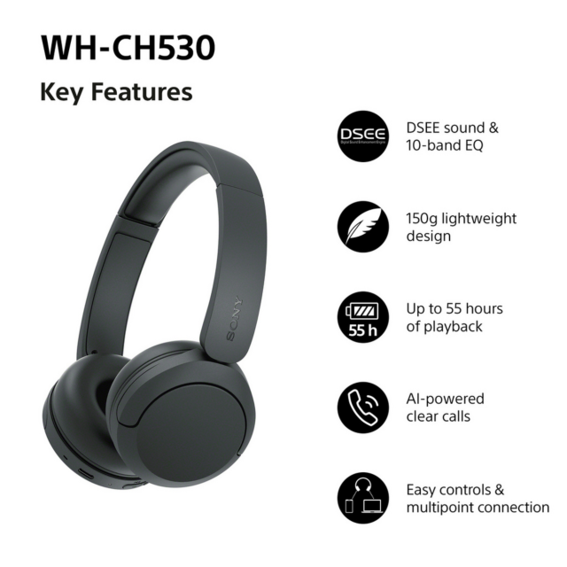 Sony WHCH530B.CE7 Wireless Over Ear Headphones Black