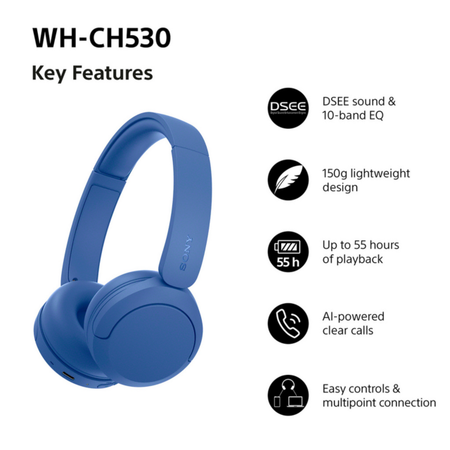 Sony WHCH530L.CE7 Wireless Over-Ear Headphones Blue