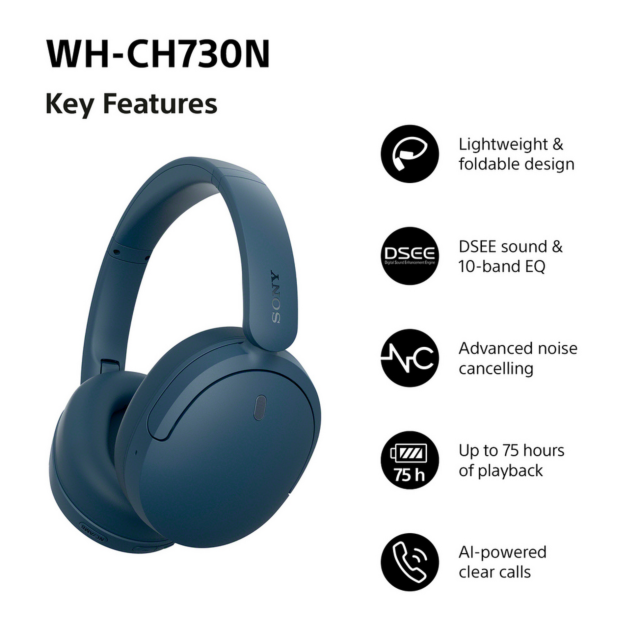 Sony WHCH730NL.CE7 Wireless Noise Cancelling Headphones Blue