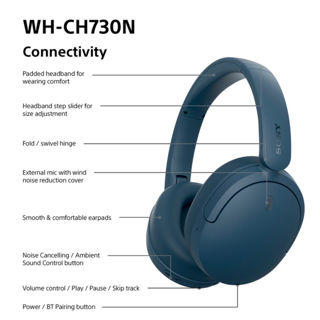 Sony WHCH730NL.CE7 Wireless Noise Cancelling Headphones Blue